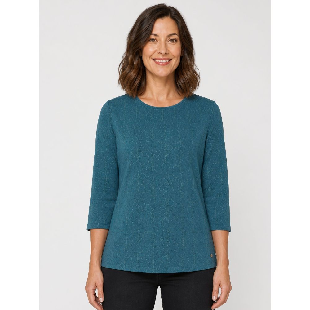 Tigi Round Neck Embroidered Leaves Top - Turquoise