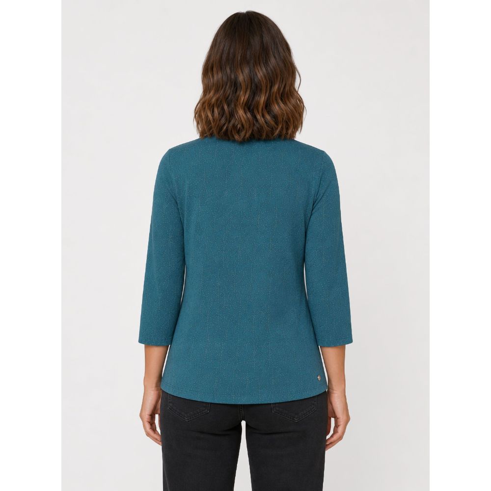 Tigi Round Neck Embroidered Leaves Top - Turquoise