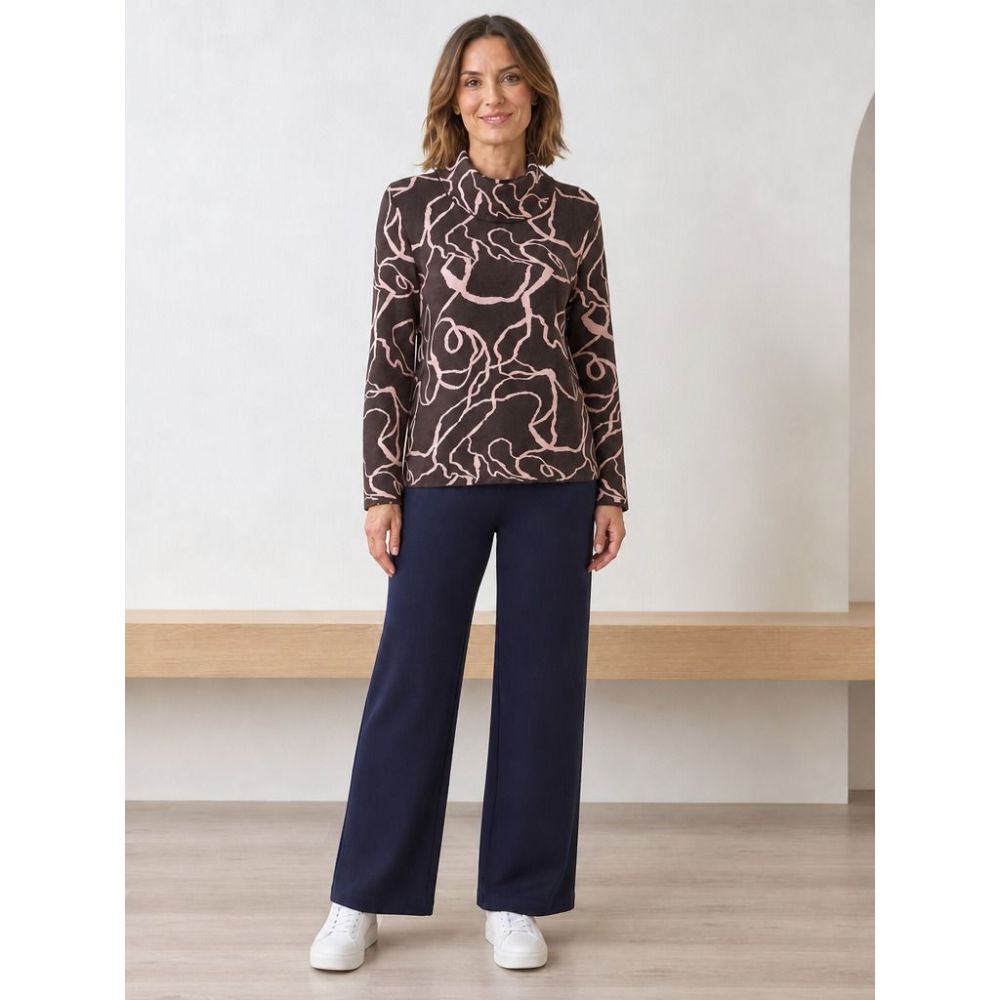 Tigi Sqiggle Jacquard Cowl Neck Top - Brown/Pink