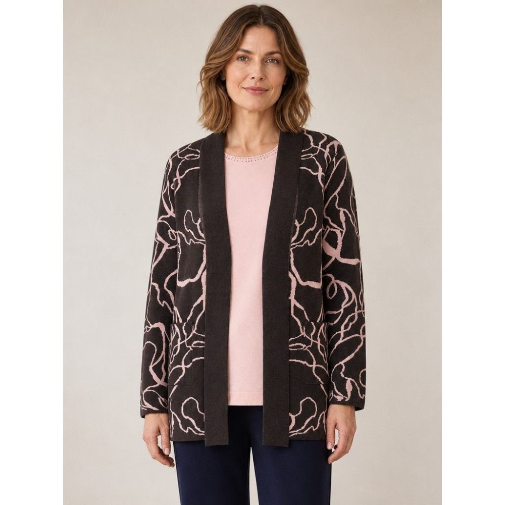 Tigi Squiggle Lines Jacquard Cardigan - Brown/Pink