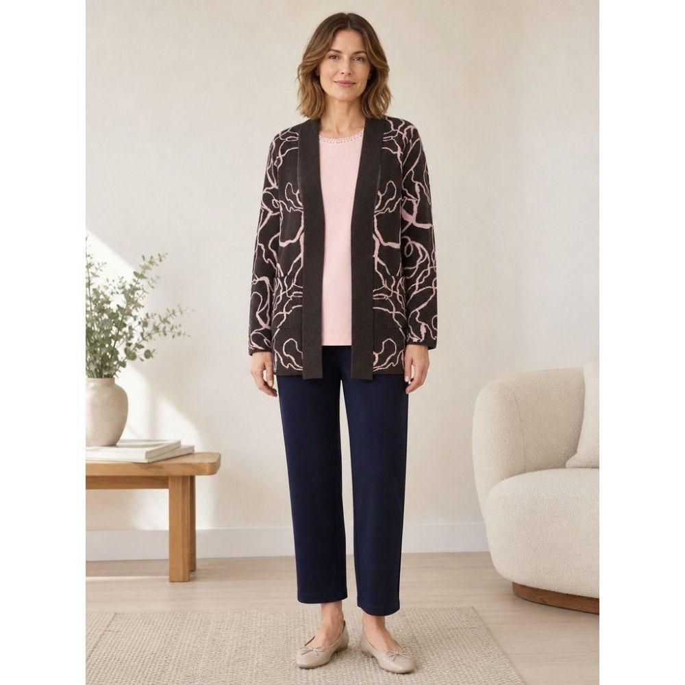 Tigi Squiggle Lines Jacquard Cardigan - Brown/Pink