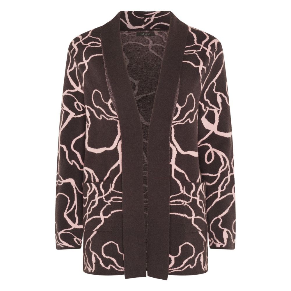 Tigi Squiggle Lines Jacquard Cardigan - Brown/Pink
