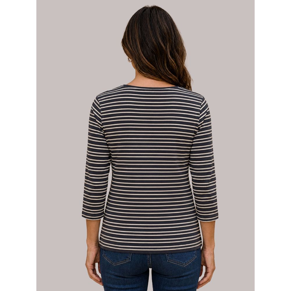 Tigi Stripes Soft Square Neck Top - Navy