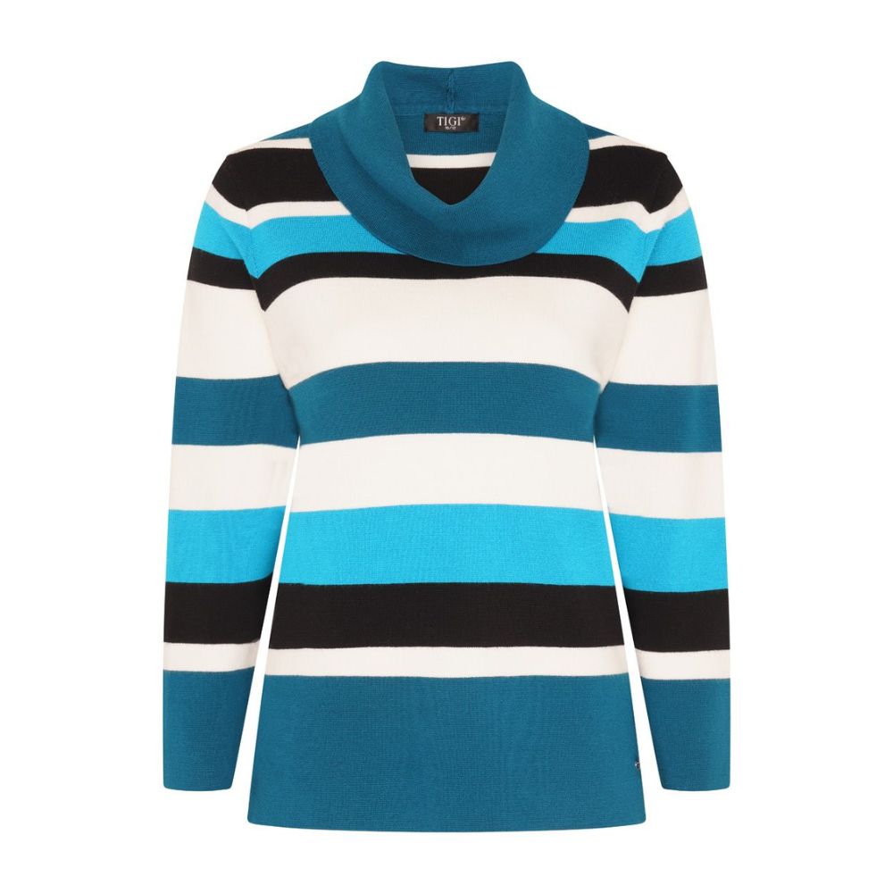 Tigi Yarn Dye Stripe Cowl Neck Top - Blue/White