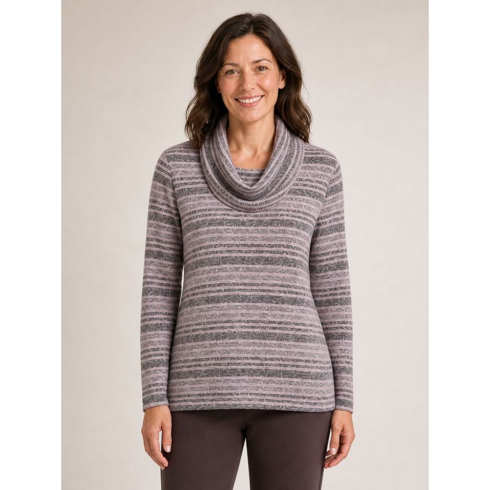 Tigi Melange Stripe Cowl Neck Top - Grey/Pink