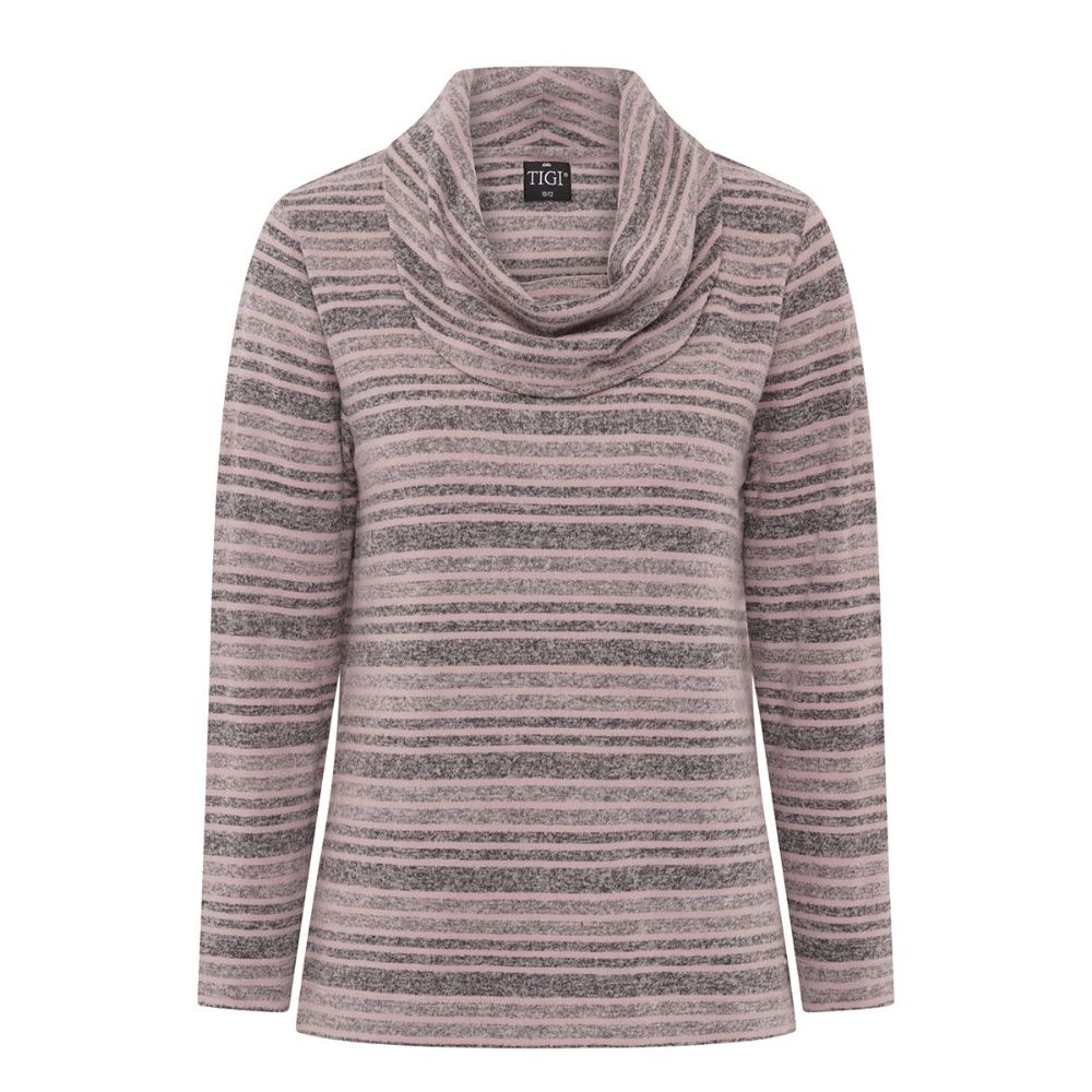 Tigi Melange Stripe Cowl Neck Top - Grey/Pink