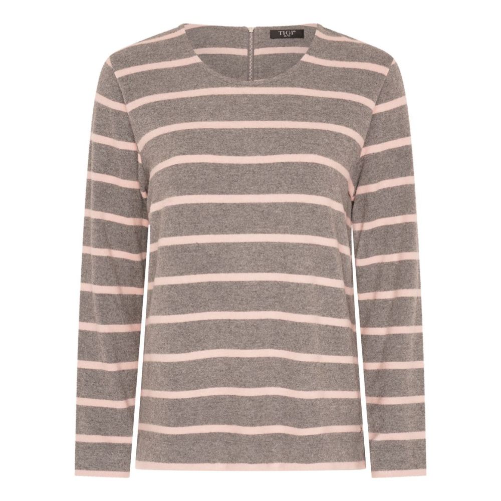 Tigi Yarn Dye Stripe Zip Detail Top - Grey/Pink