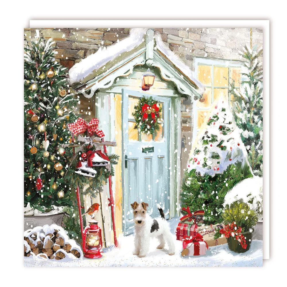 Tracks Dog at the Door Christmas Cards - (Pack of 5)