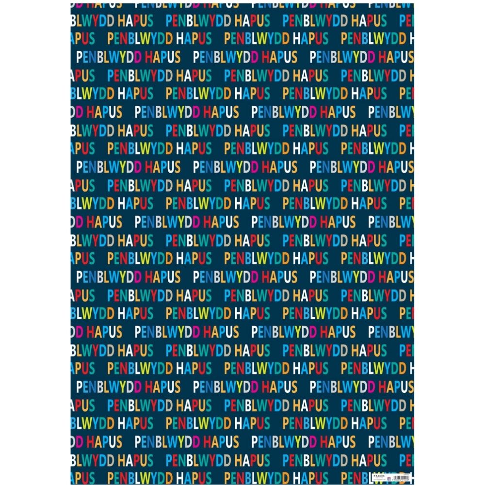Tracks Publishing Blue Penblwydd Hapus Welsh Gift Wrap