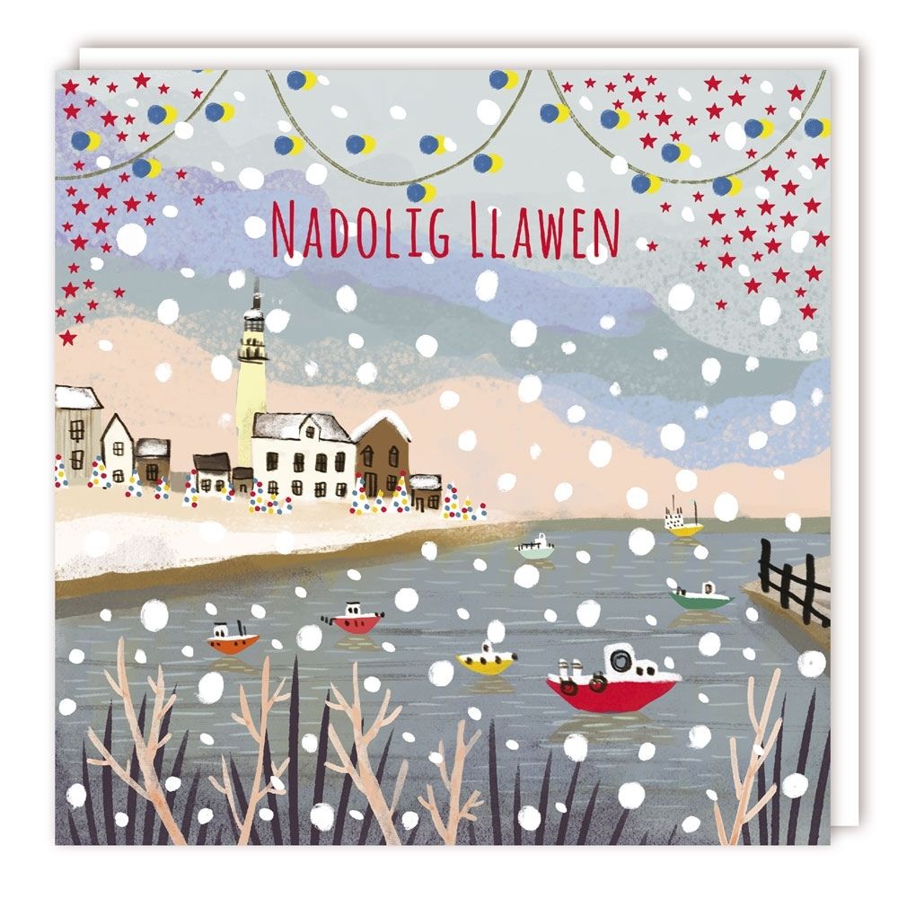 Tracks Publishing Boats on Harbour Welsh Christmas Card