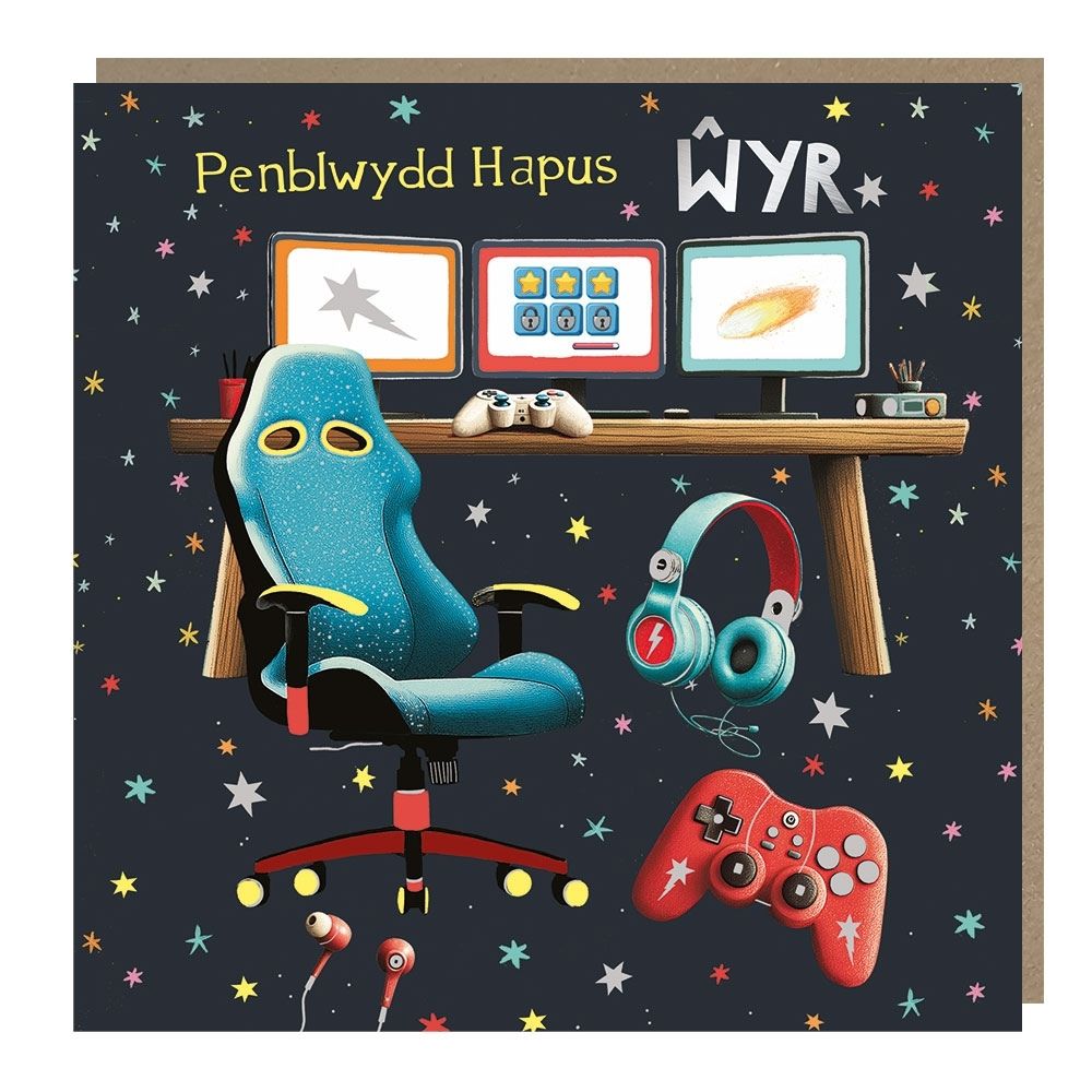 Tracks Publishing Grandson Gaming Welsh Birthday Card