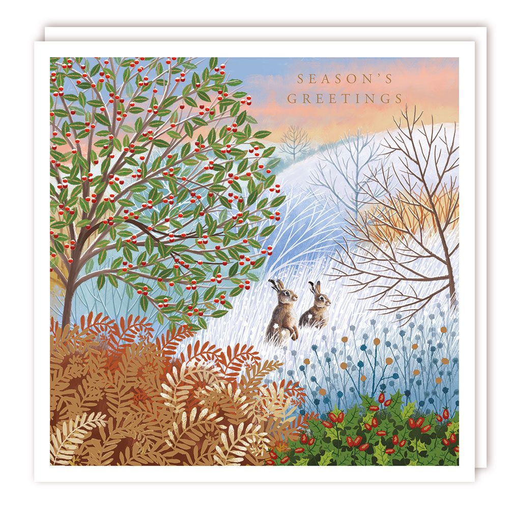 Tracks Publishing Hares in a Field Christmas Cards - (Pack of 5)