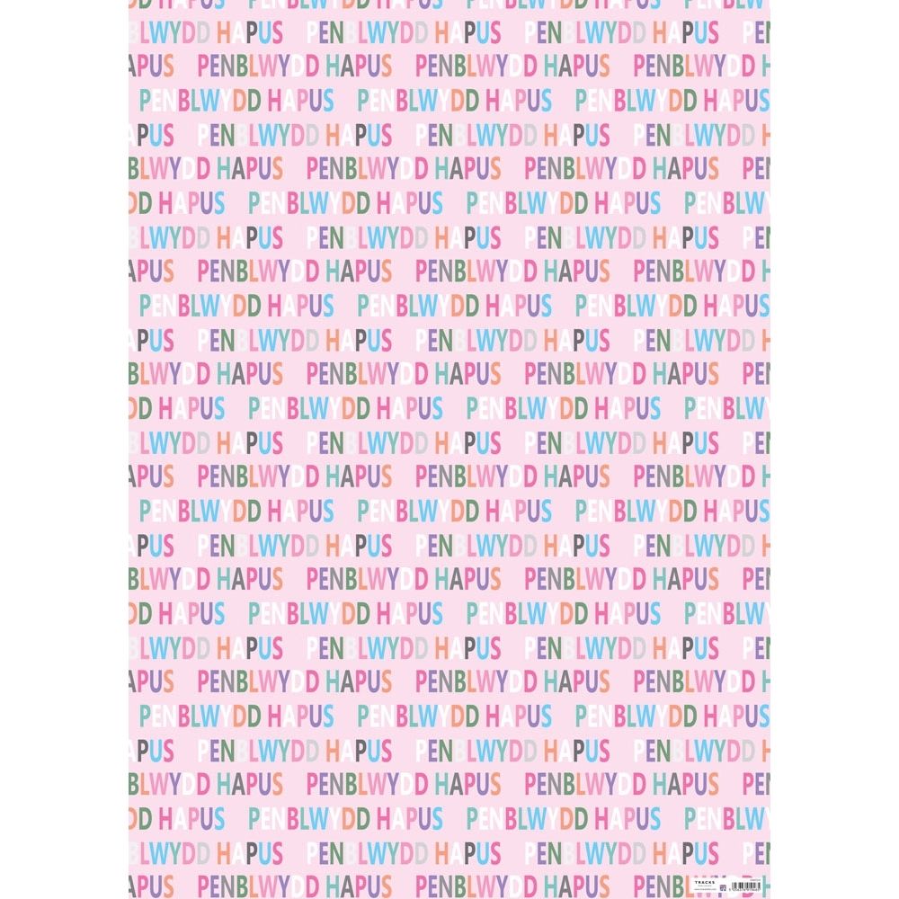 Tracks Publishing Pink Penblwydd Hapus Welsh Gift Wrap