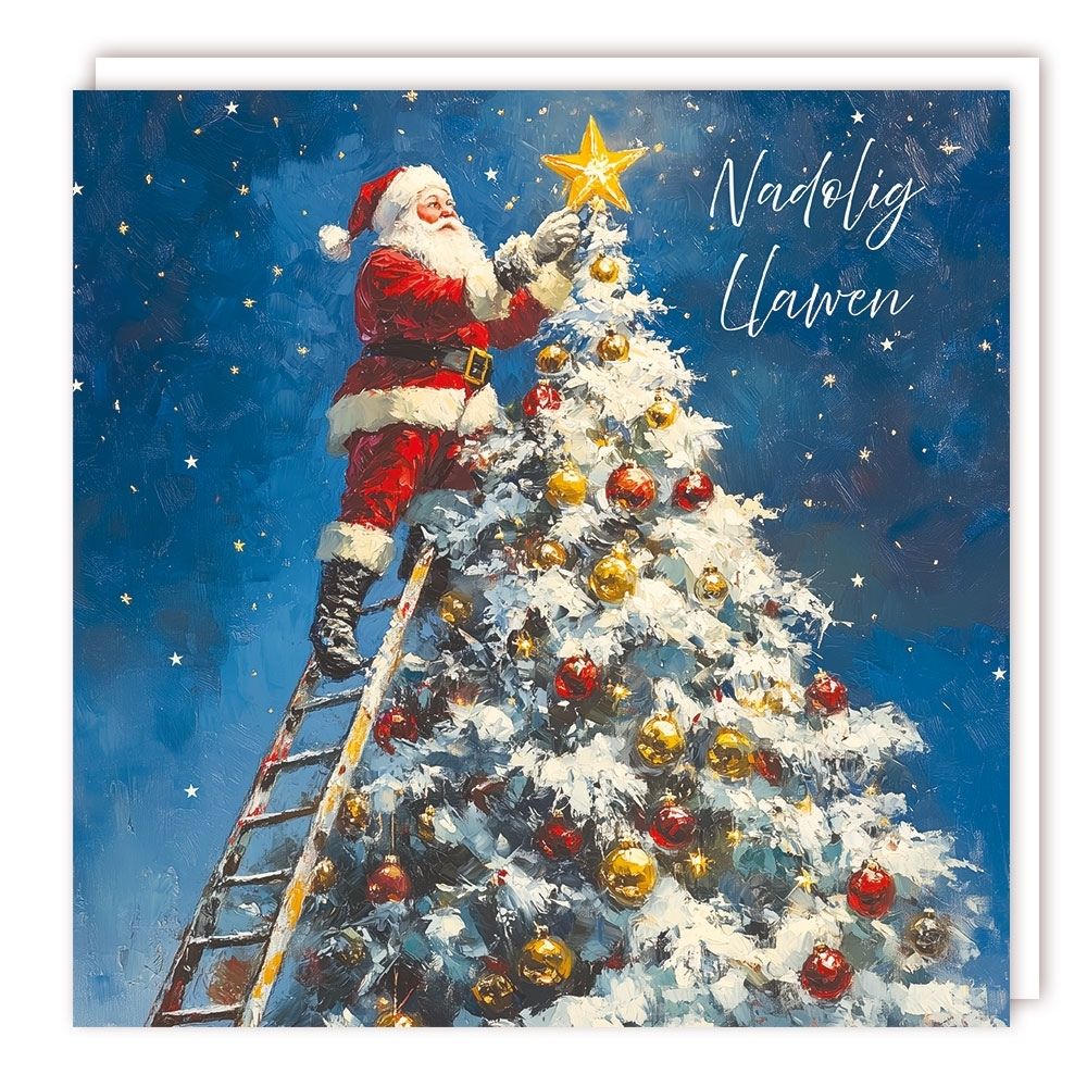 Tracks Publishing Santa Holding Star Welsh Christmas Cards - (Pack of 10)