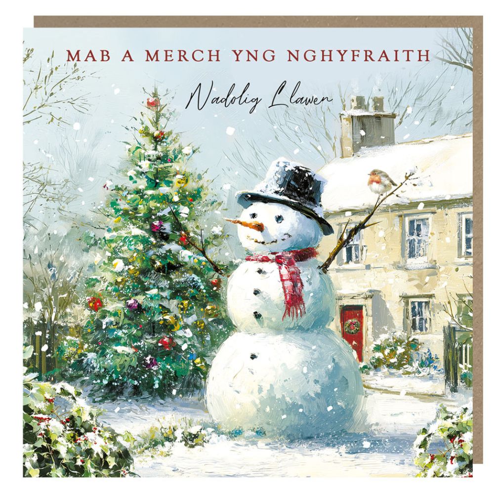 Tracks Publishing Son & Daughter in Law Snowman Welsh Christmas Card