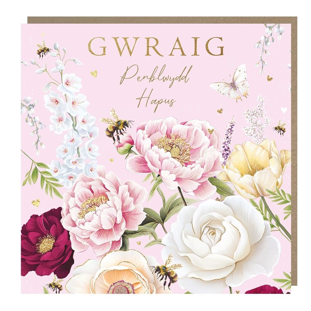 Tracks Publishing Wife Bees & Flowers Welsh Birthday Card