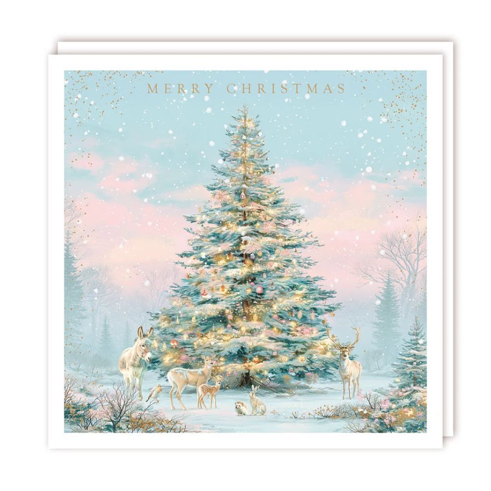 Tracks Xmas Tree Gathering Sparkle Christmas Card - (Pack of 5)