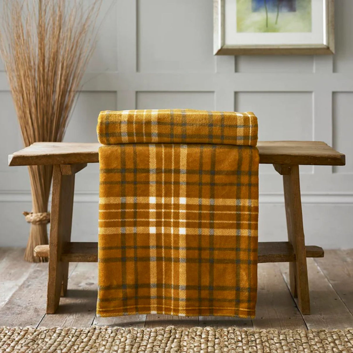 Deyongs 140 x 180cm Snuggle Touch Ochre Tartan Throw