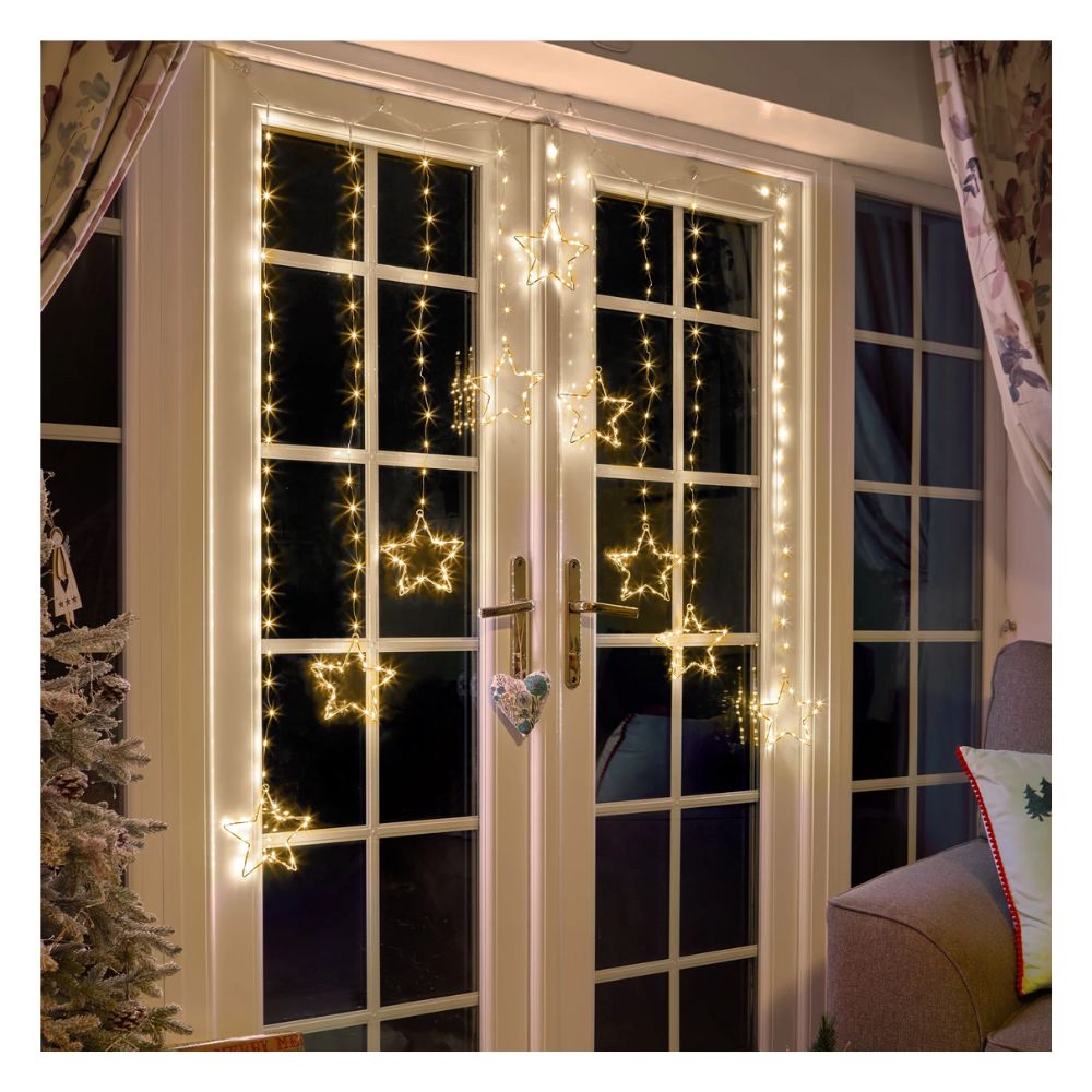 Three Kings 1.2m Warm White LED Star Curtain String Lights