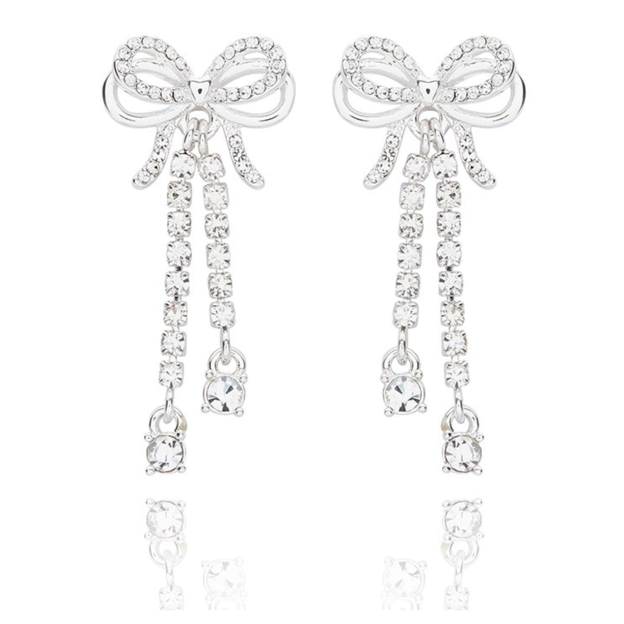 Equilibrium 2cm Eternal Bow Double Sparkle Bow Silver Plated Earrings