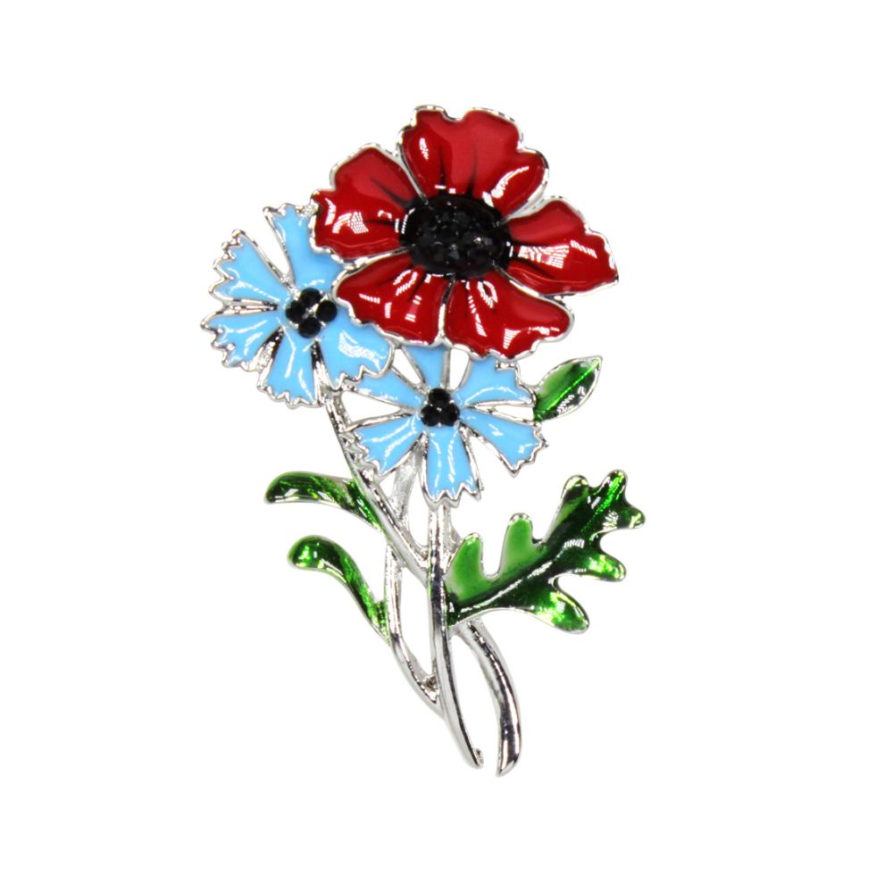 Lila Jewellery Poppy With Two Cornflowers Brooch
