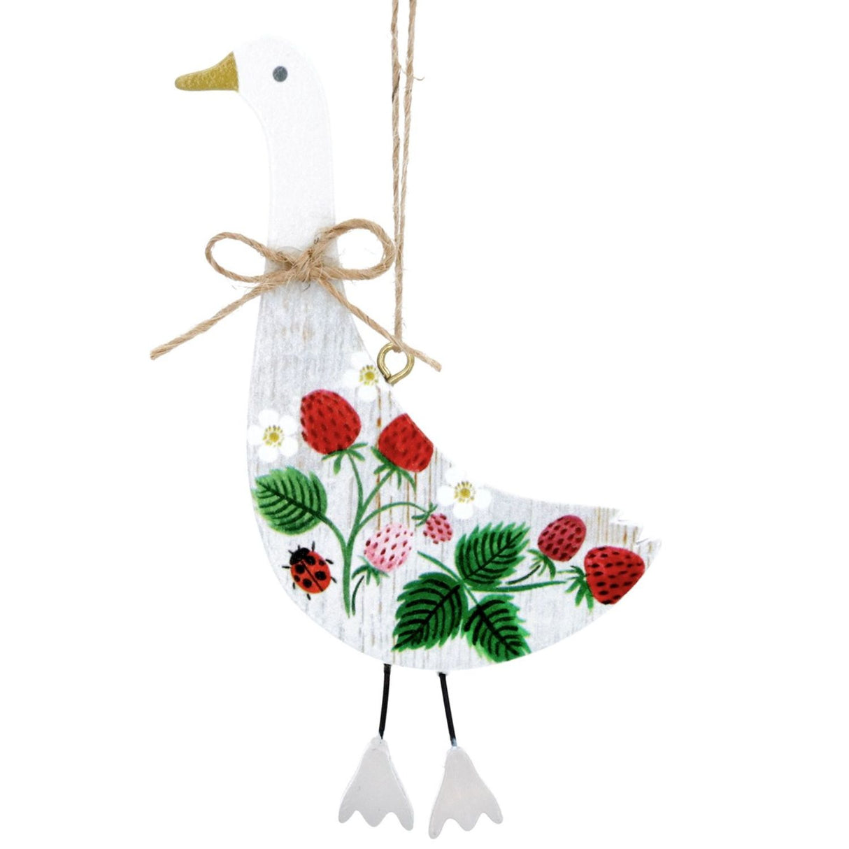 Gisela Graham Wooden Goose with Strawberries Hanging Decoration