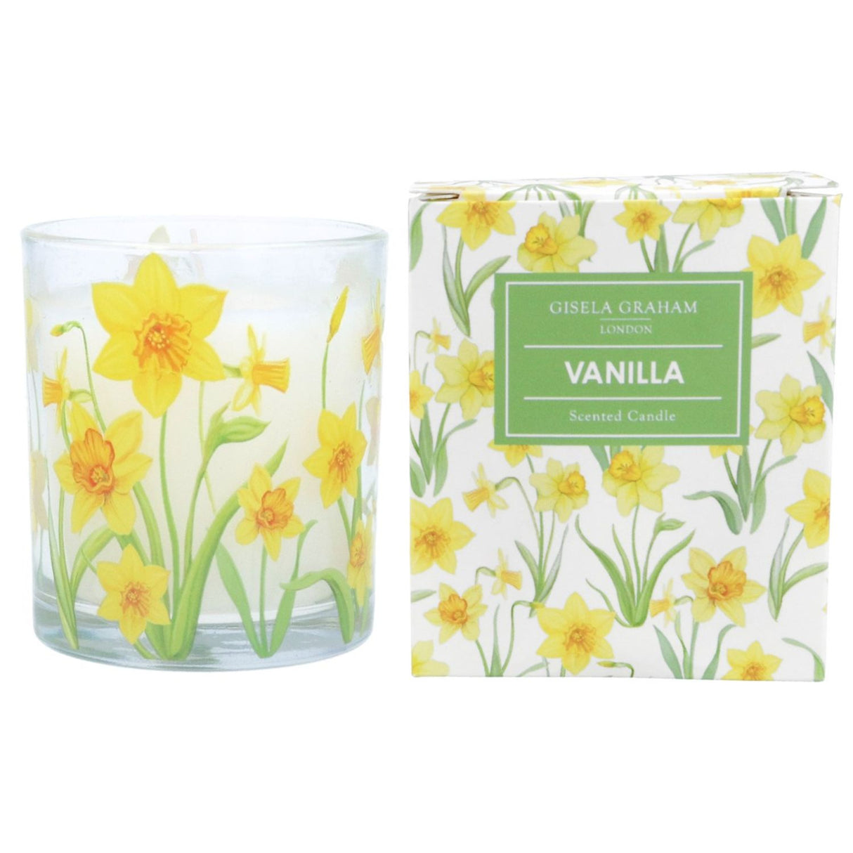 Gisela Graham Vanilla Scented Candle in Daffodil Glass Pot
