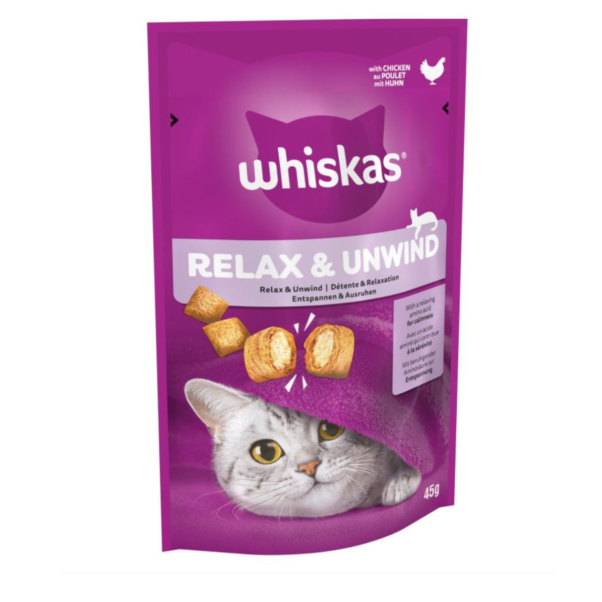 Whiskas 45g Pouches Relax & Unwind Adult Cat Treats with Chicken