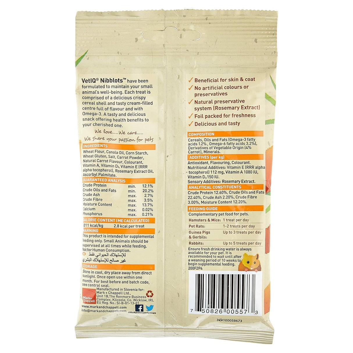 Vet IQ 30g Nibblots Carrot Treats for Small Animal