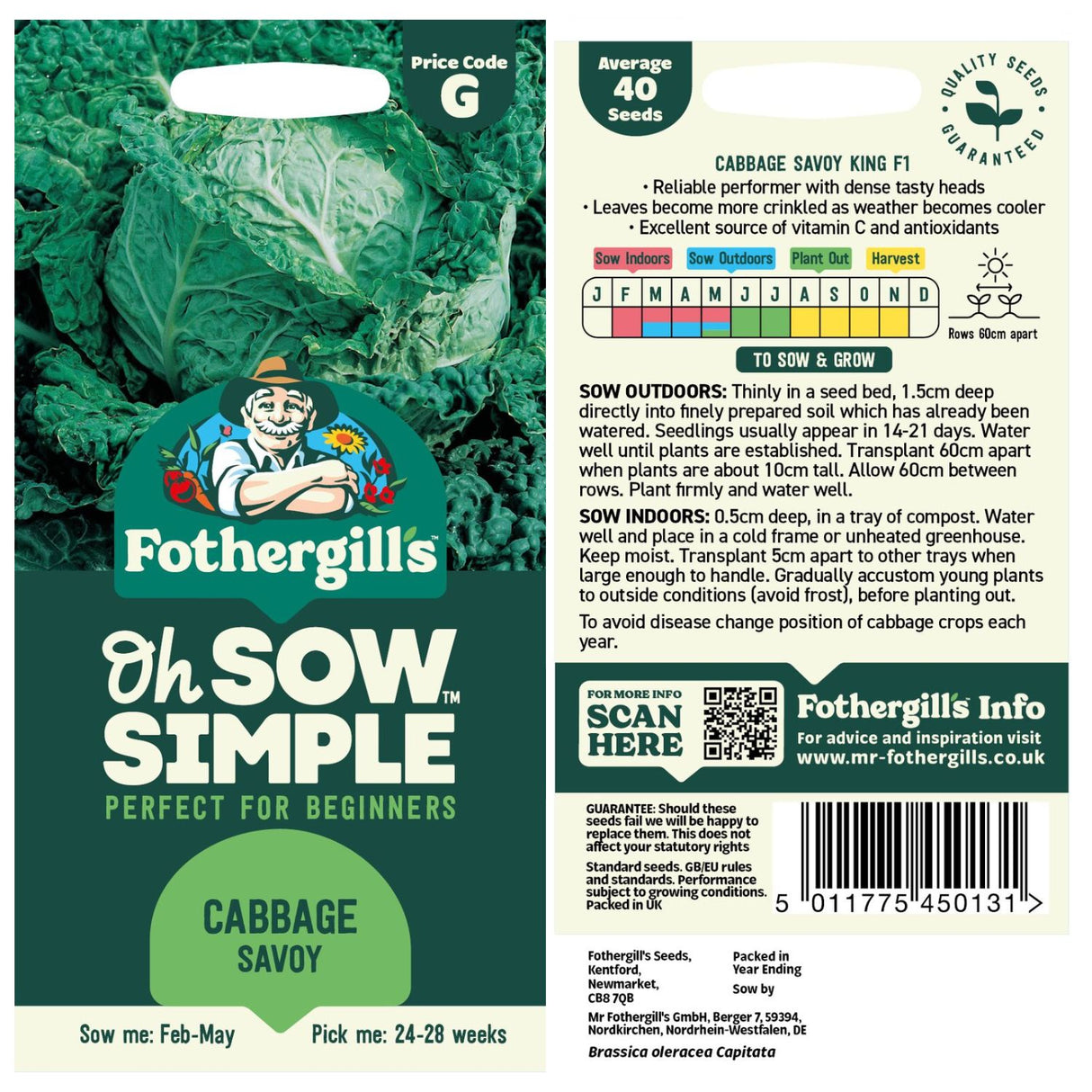 Fothergills Oh Sow Simple Cabbage Savoy Vegetables Seeds