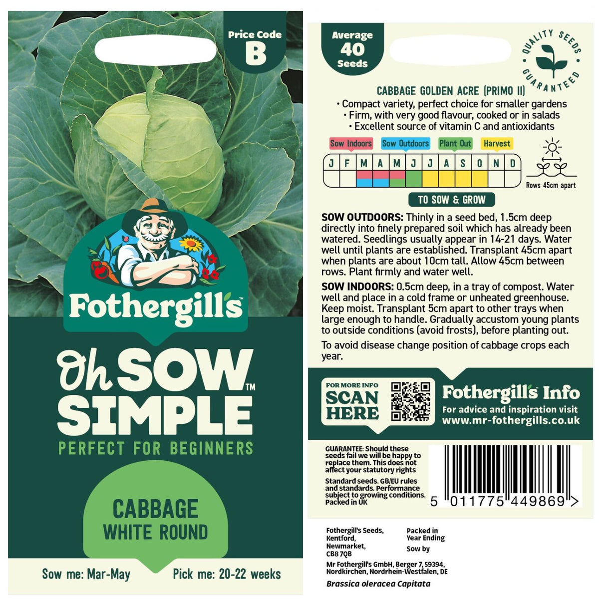Fothergills Oh Sow Simple White Round Cabbage Vegetables Seeds