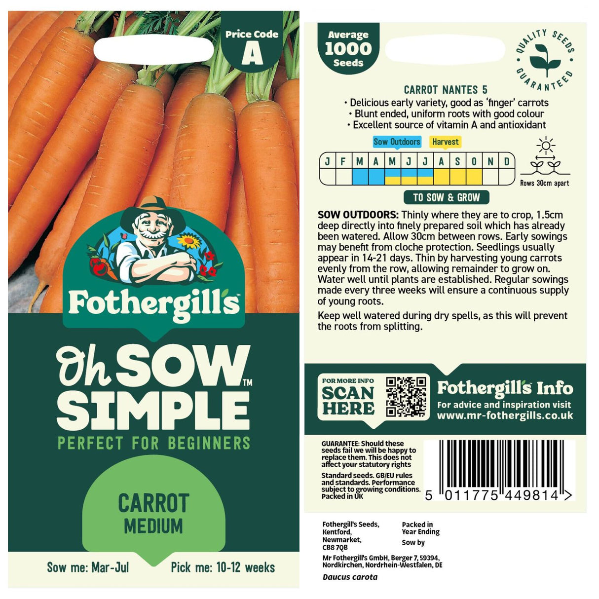 Mr Fothergill's Oh Sow Simple Medium Carrot Vegetables Seeds