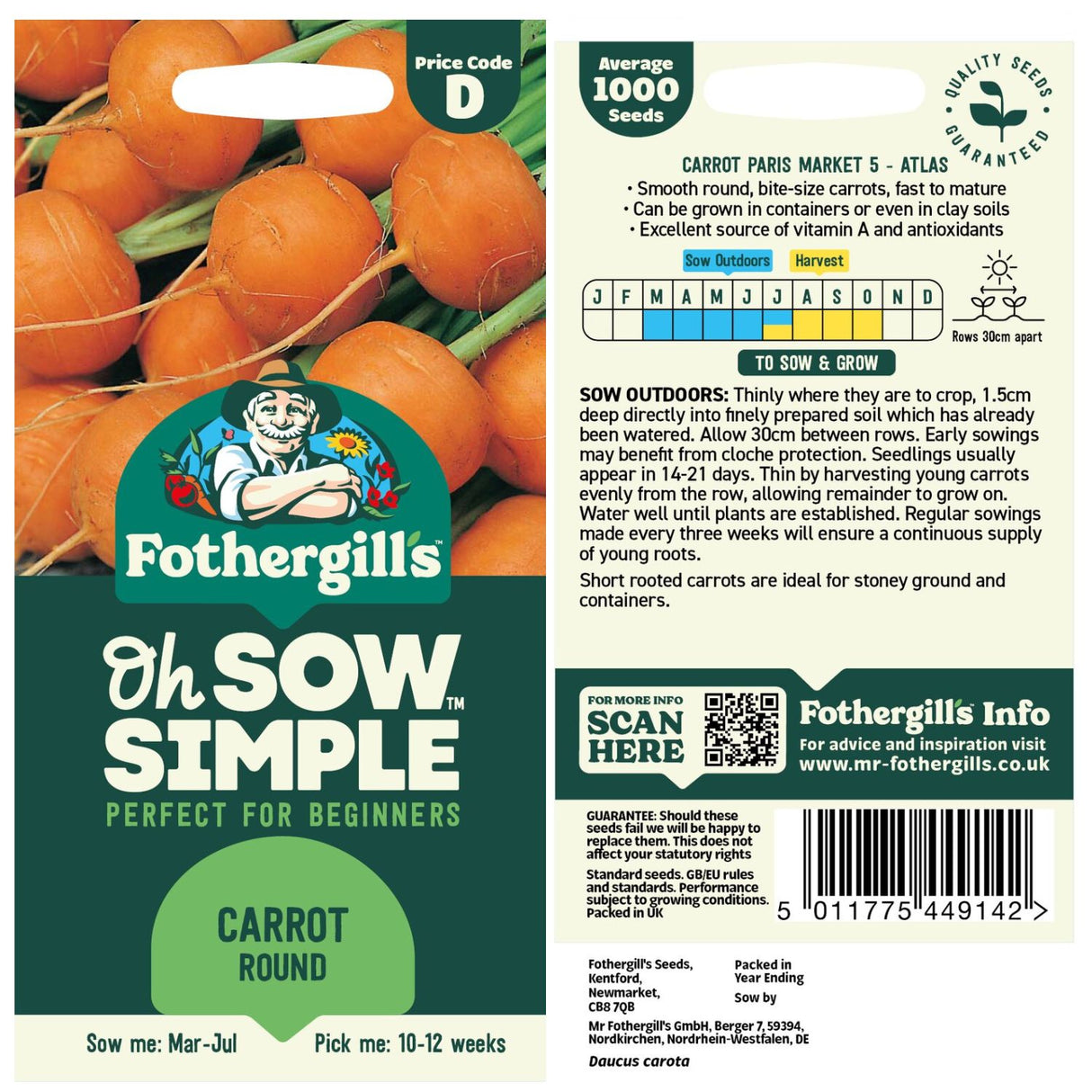 Fothergills Oh Sow Simple Round Carrot Vegetables Seeds
