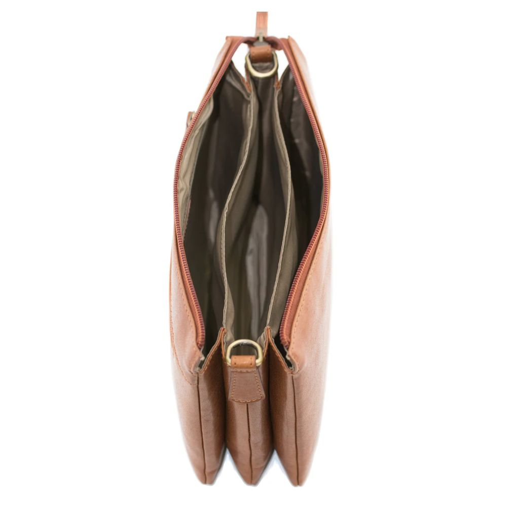 Mala Leather Tan Bloomsbury Triple Compartment Bag
