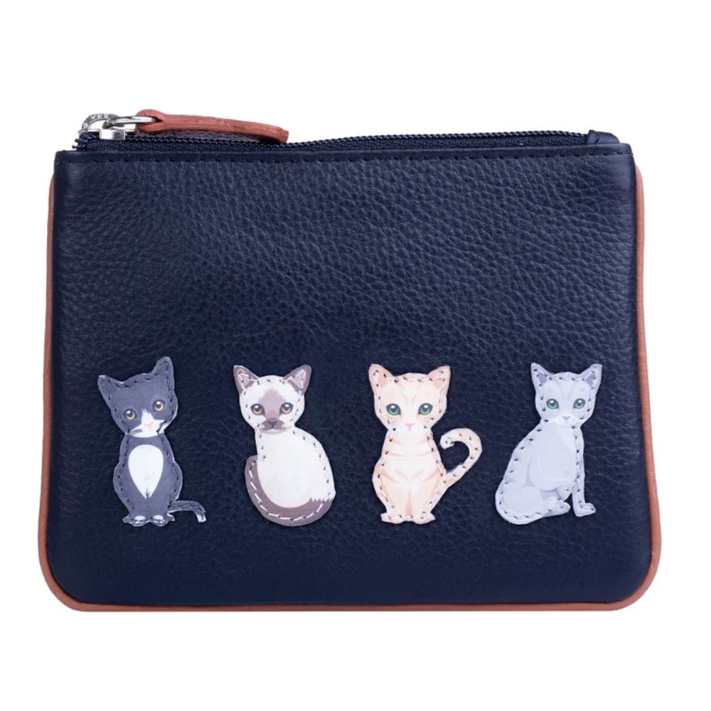 Mala Leather Best Friends Black Sitting Cats Coin & Card Purse