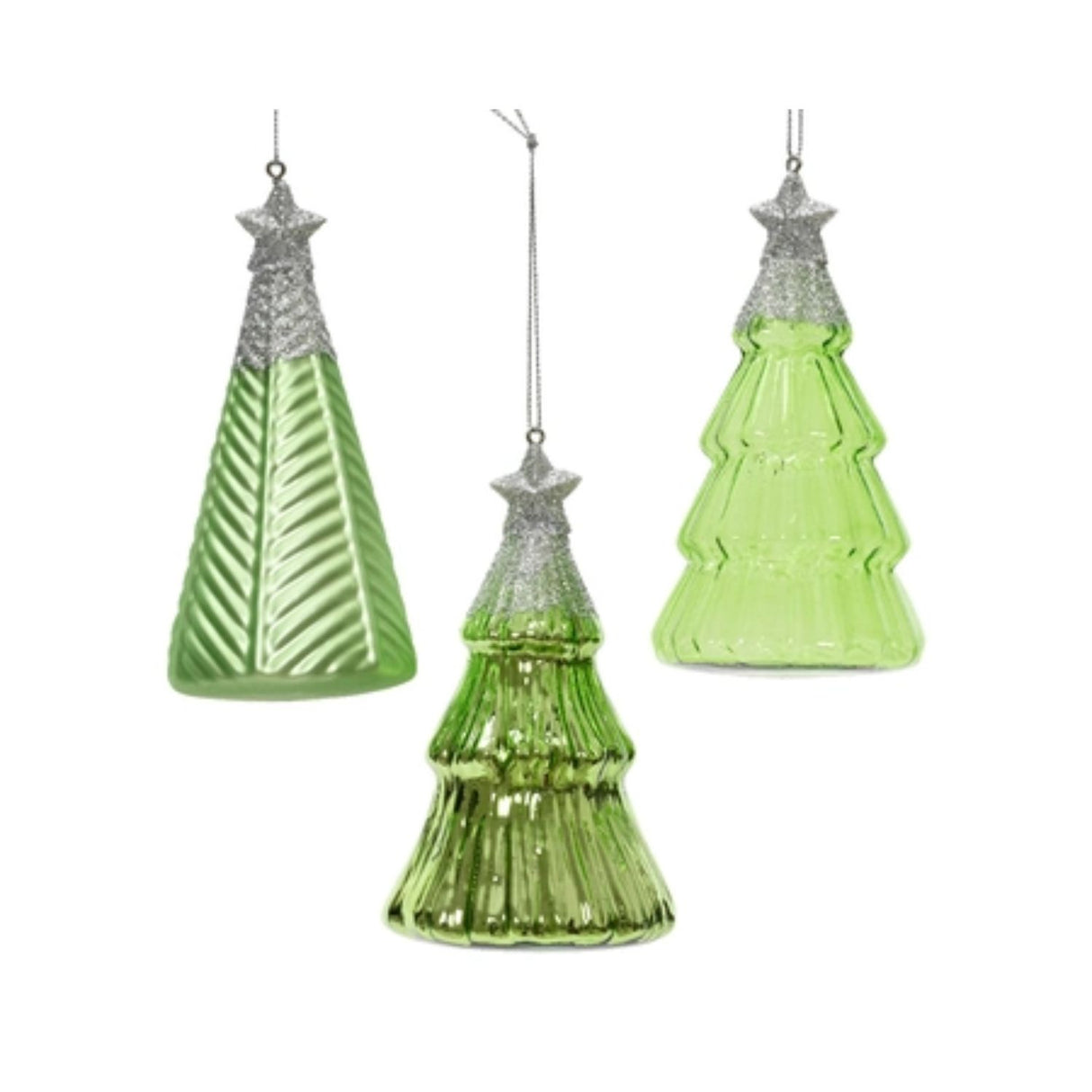 Decoris Glass Tree with Star Hanging Decoration - Green - (Choice of 3)