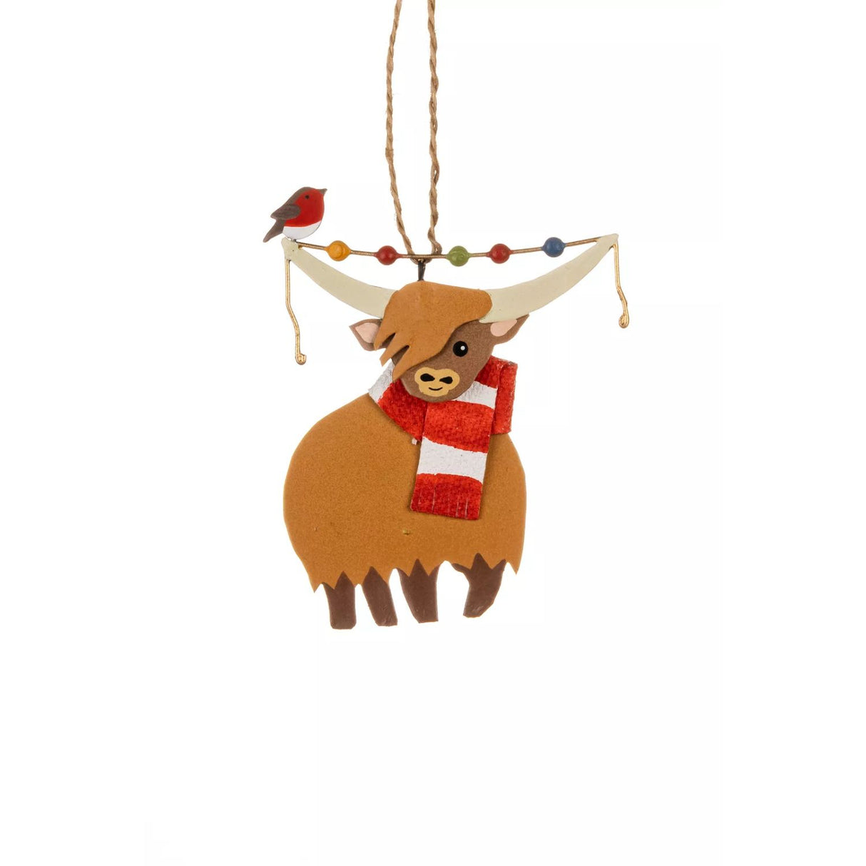 Shoeless Joe Highland Cow in Scarf Hanging Decoration