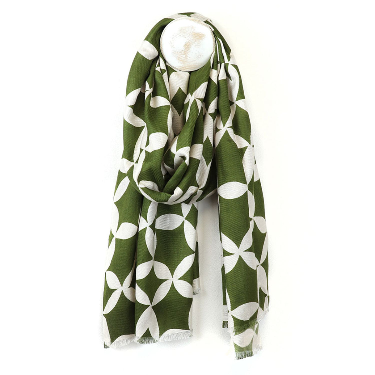 POM Bamboo Green & White Geo Print Scarf