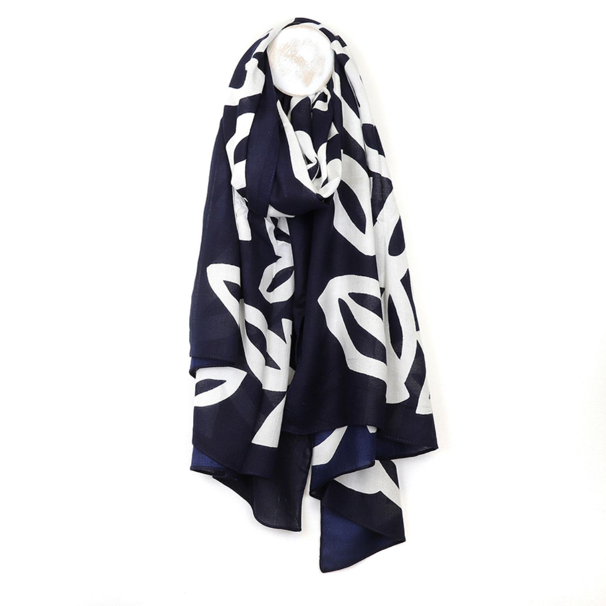 POM Bamboo Navy & White Leaf Silhouette Print Scarf