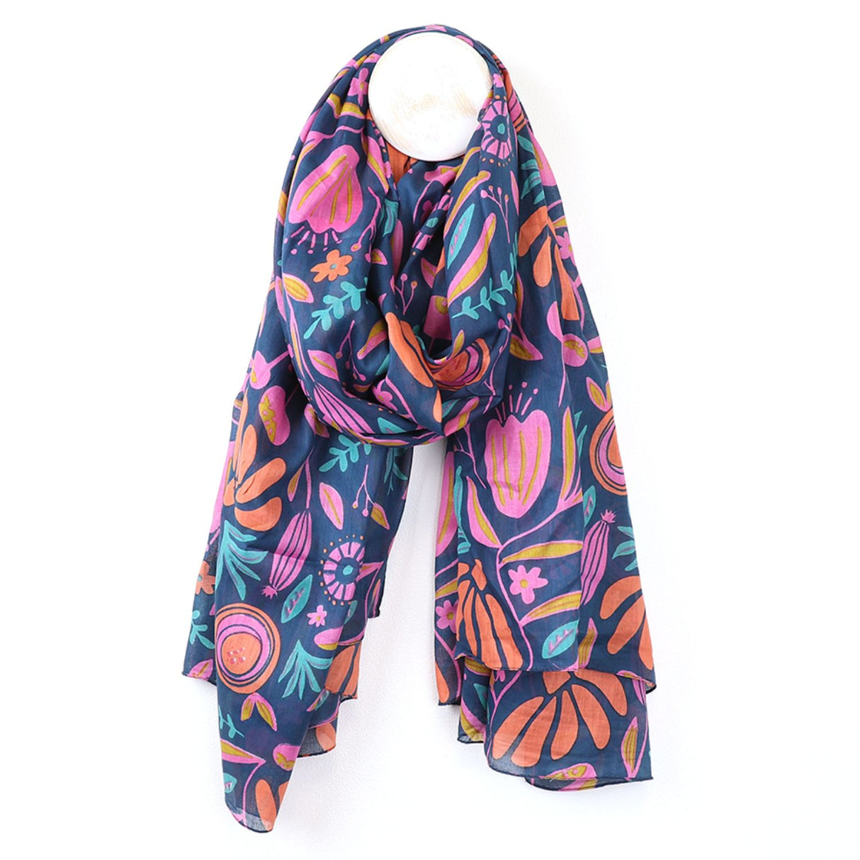 POM Cotton Navy Multicolour Meadow Print Scarf