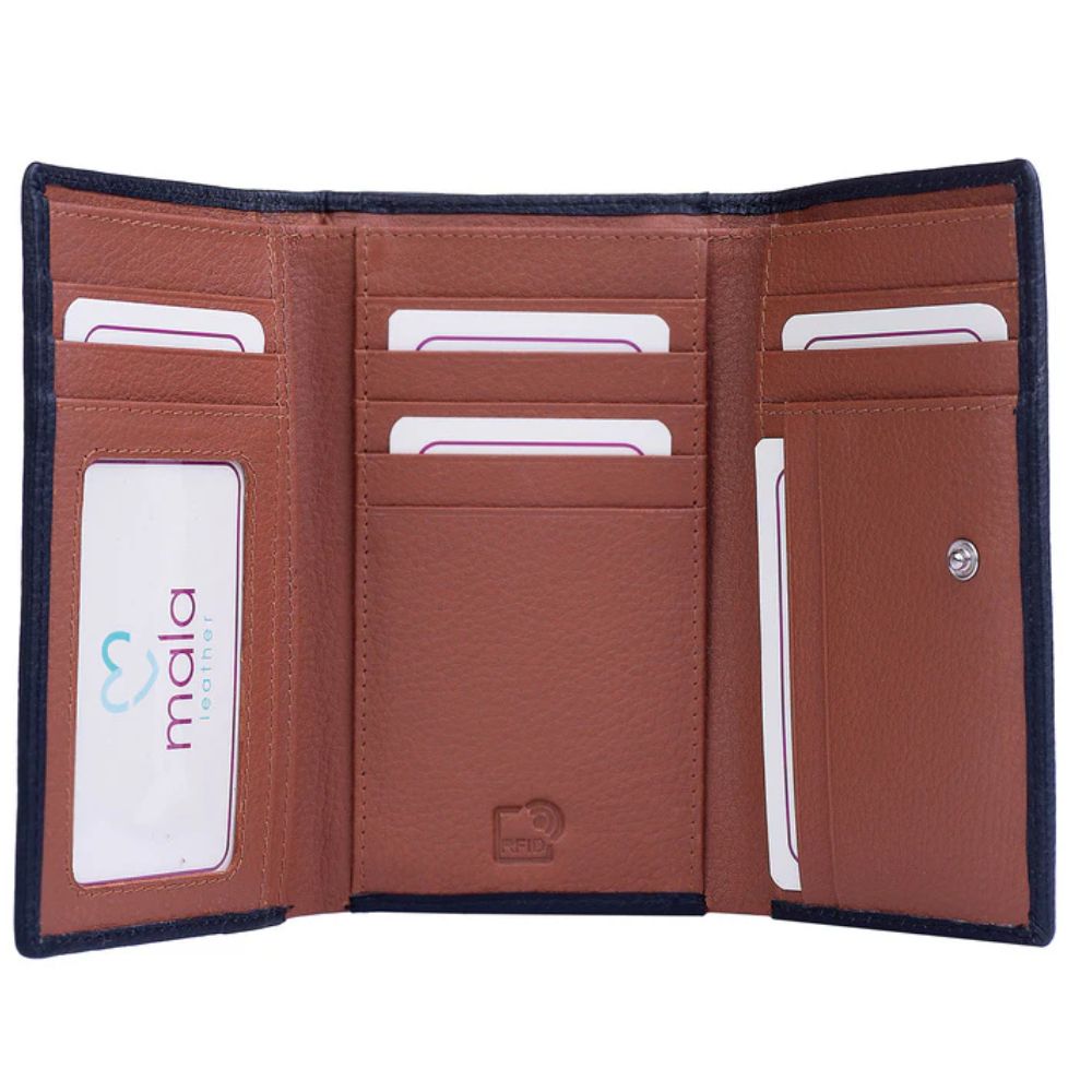 Mala Leather Black Best Friends Sitting Cat Tri Fold Purse