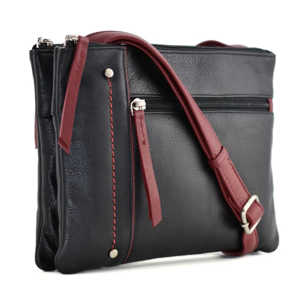 Mala Leather Black Orta Double Pocket Cross Body Bag