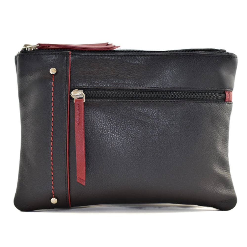 Mala Leather Black Orta Double Pocket Cross Body Bag