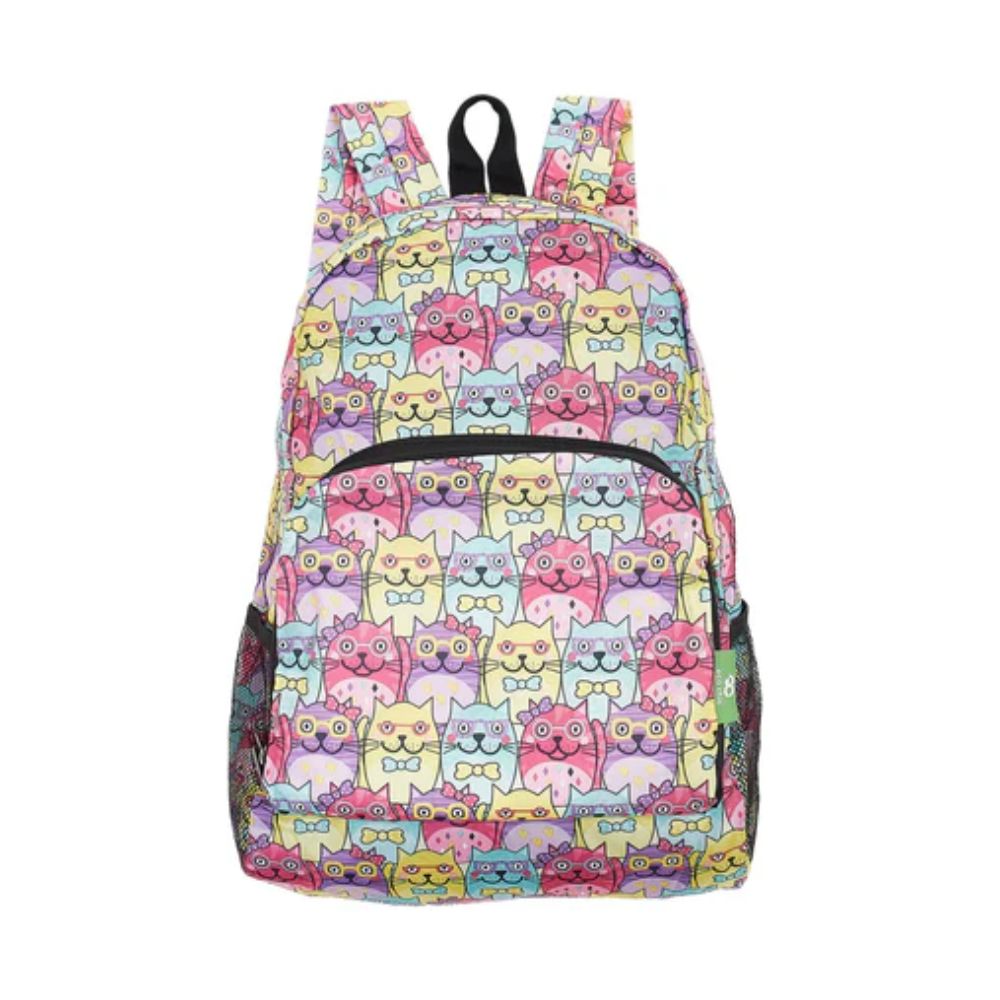 Eco Chic Lightweight Foldable Backpack Glasses Cats