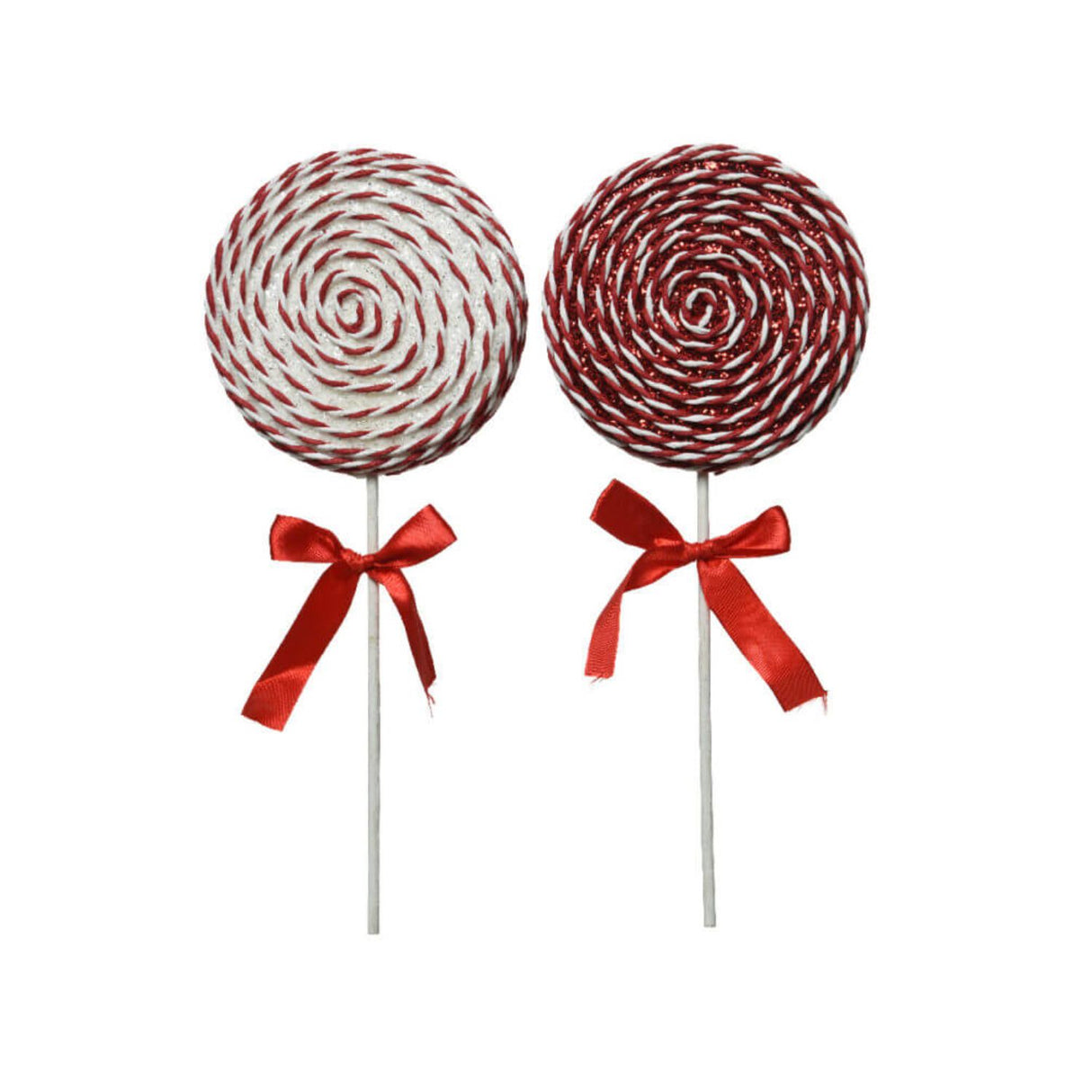 Decoris Glitter Satin Bow Lollipop Tree Decoration - Red - (Choice of 2)