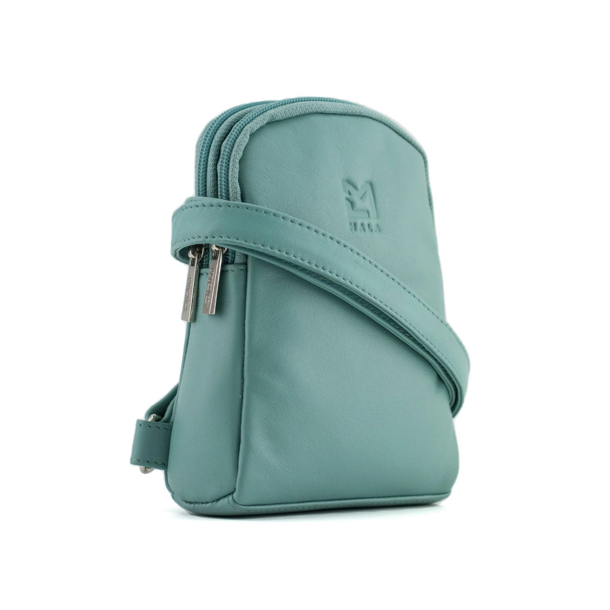 Mala Leather Green Anishka Mini Double Pocket Crossbody Bag