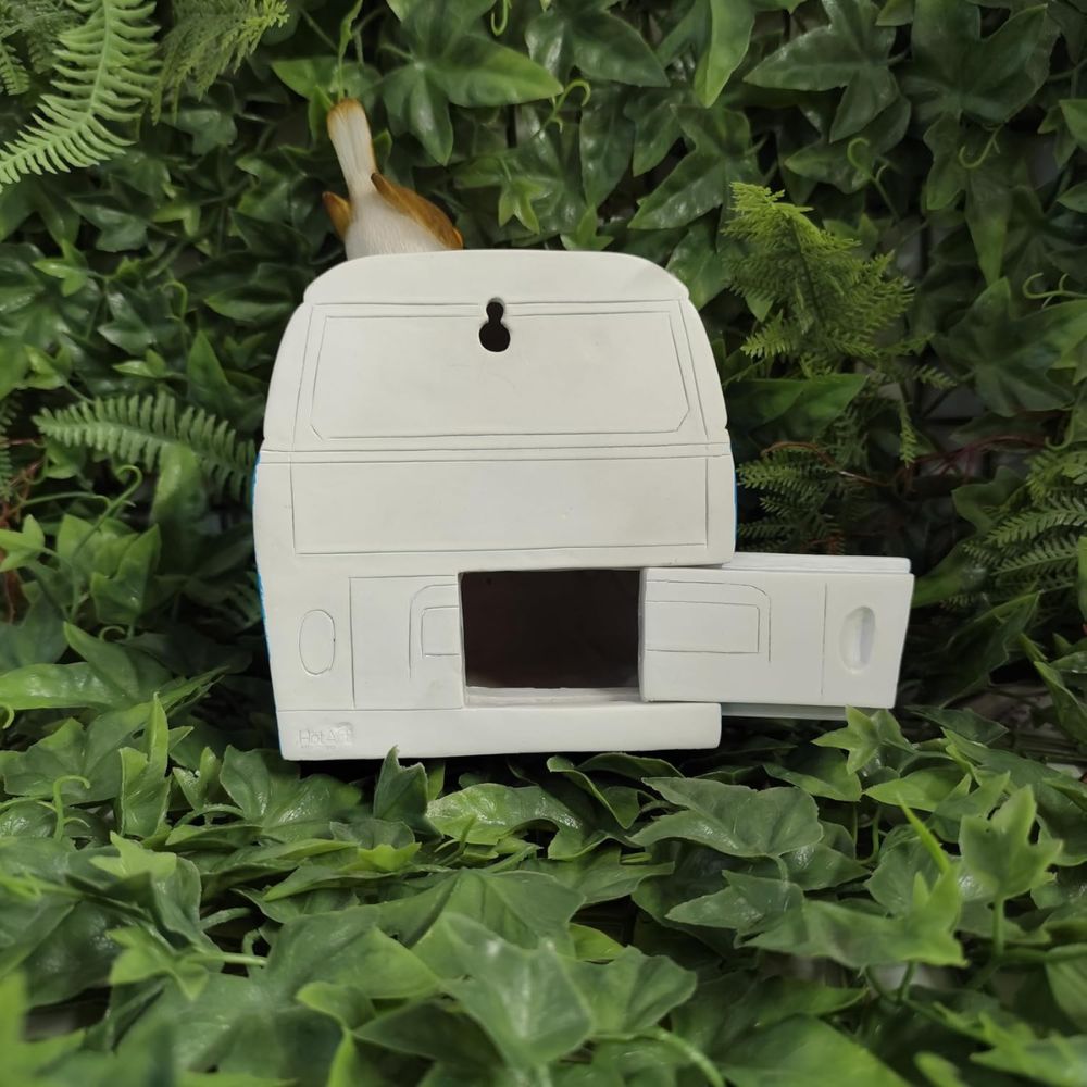 Vivid Arts 22.5cm Blue Camper Van/Robin Birdhouse - XBC-BH88-D