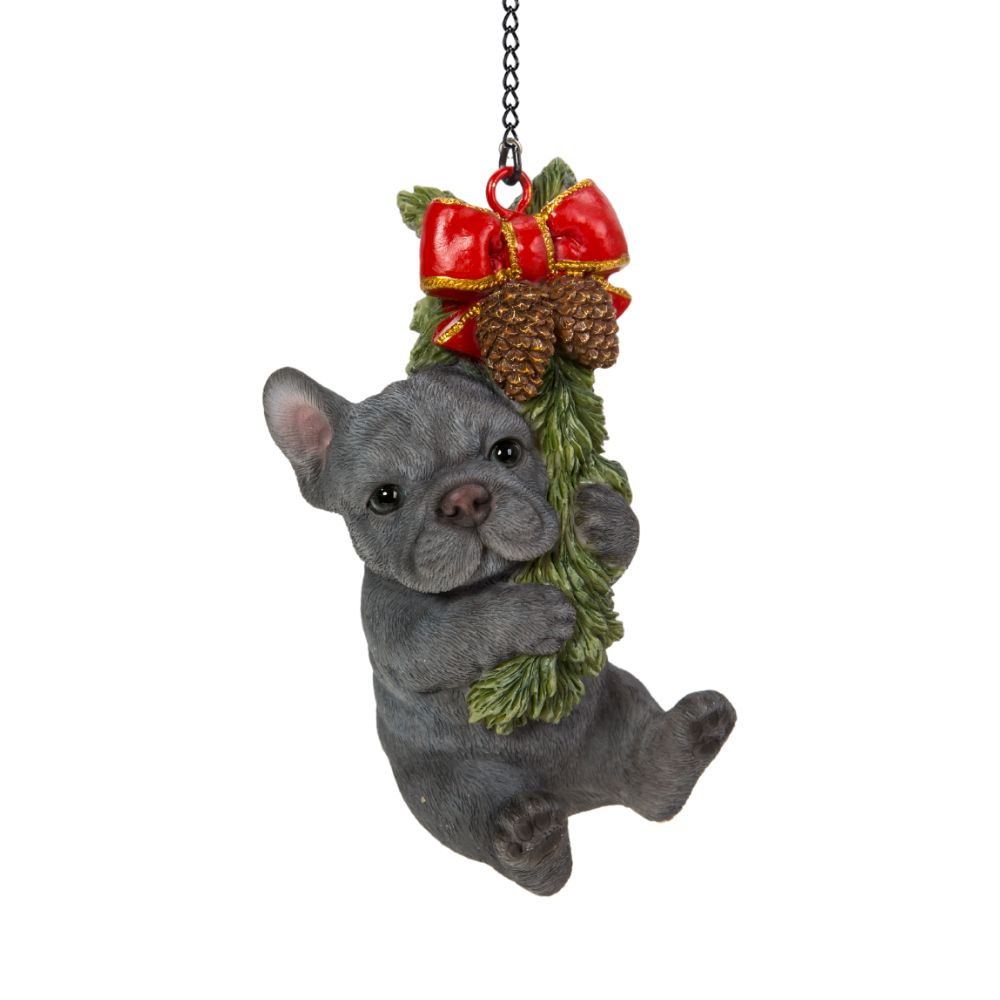 Vivid Arts Hanging Blue French Bulldog with Wreath Pet Pal