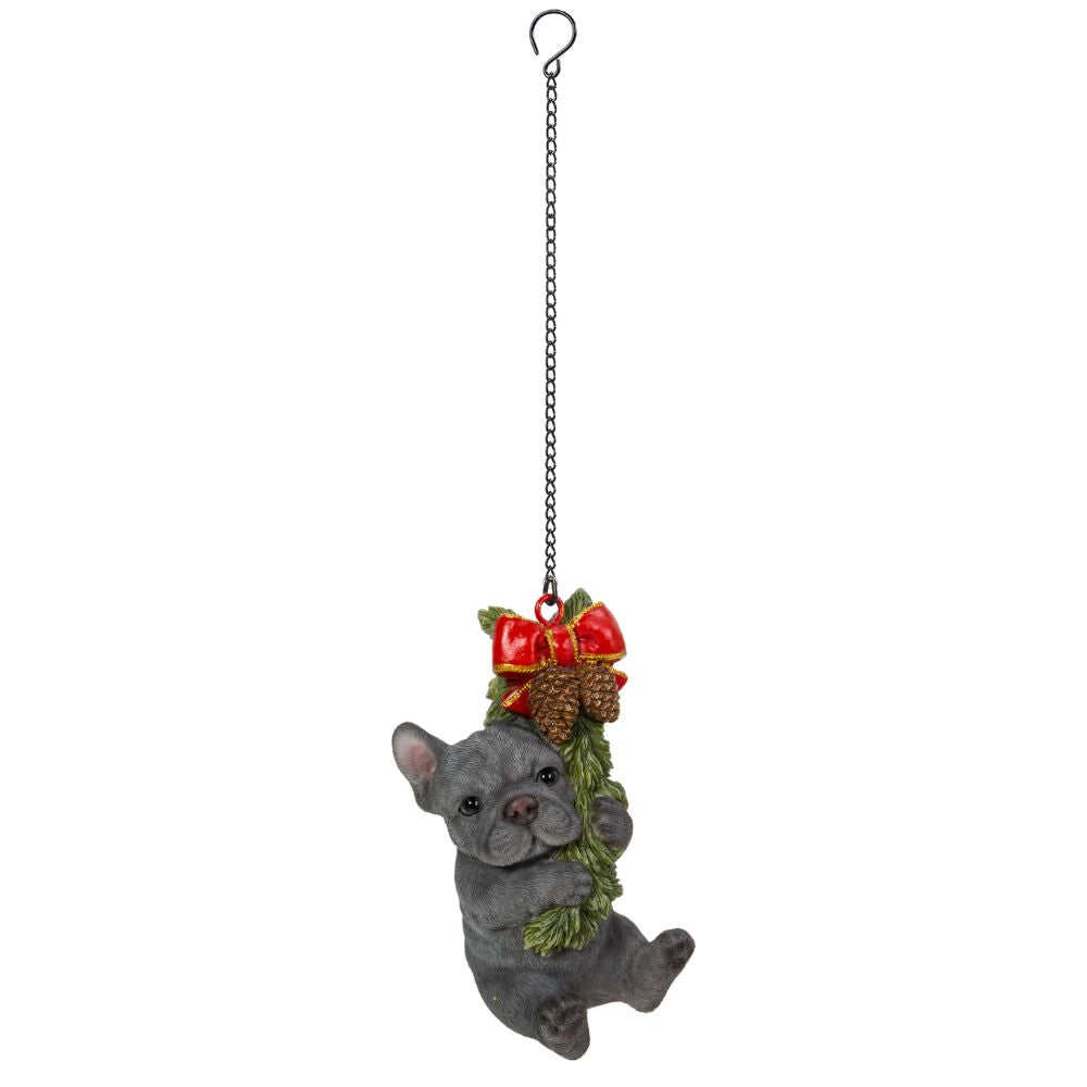 Vivid Arts Hanging Blue French Bulldog with Wreath Pet Pal