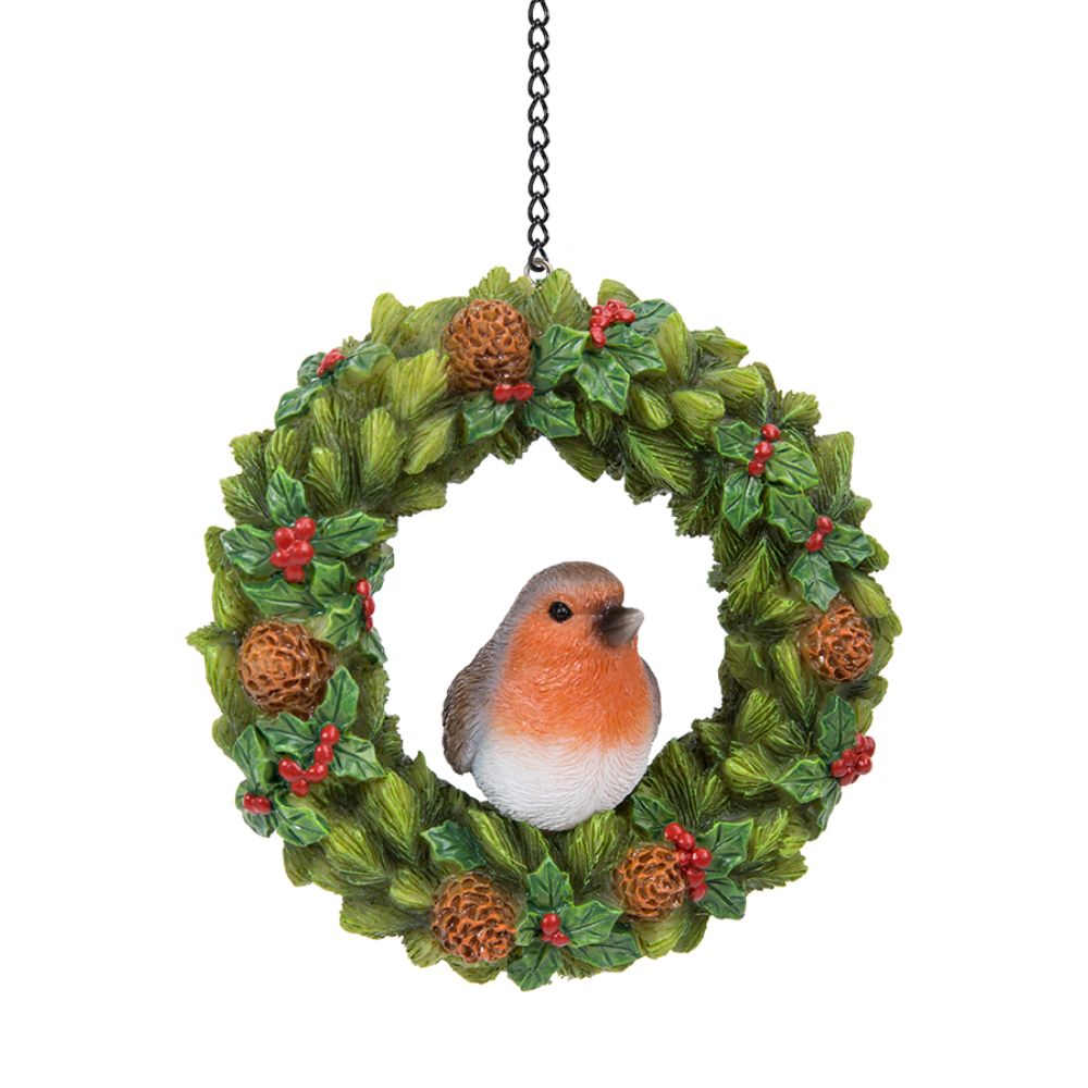 Vivid Arts Hanging Robin In Floral Wreath